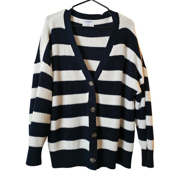 Old navy white and blue striped chunky cozy button up cardigan plus size XXL - Picture 1 of 5
